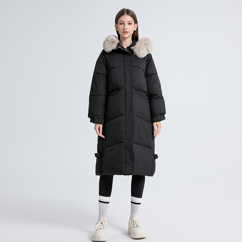 Parka oversized de damă cu glugă din blană artificială și șnur_voghion.com