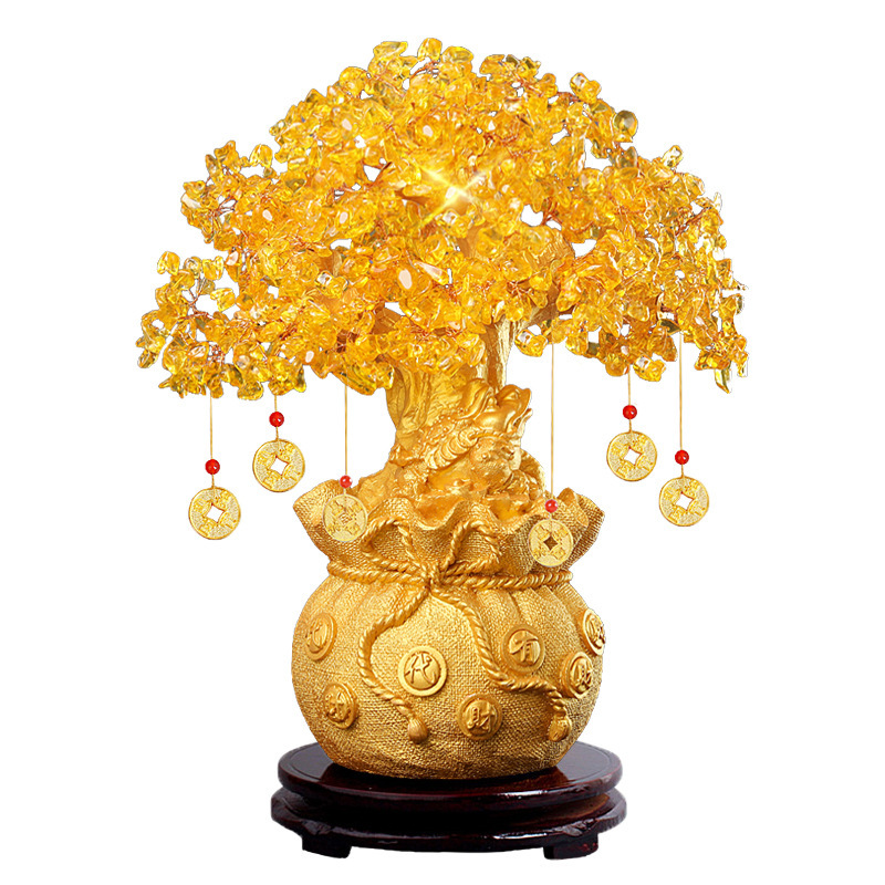黄水晶摇钱发财树招财摆件酒柜装饰家居客厅乔迁新年新居开业礼品|undefined