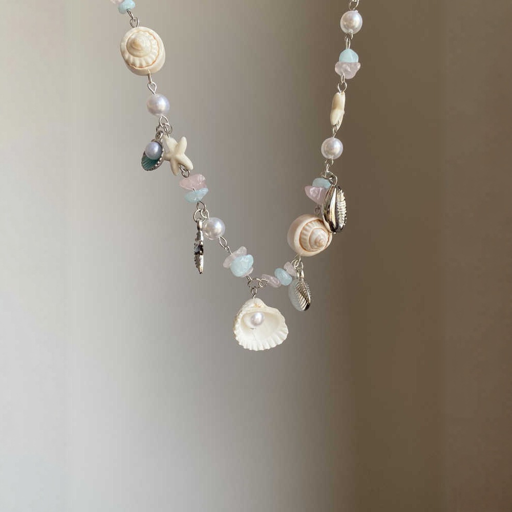 Färgglatt halsband med snäckor sjöstjärnor och pärlor för dam_voghion.com
