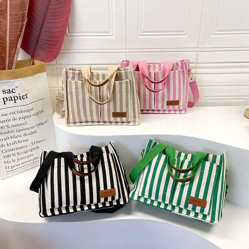 Borsa a tracolla da donna in tela a righe popolare 2024, nuova borsa da pendolare, grande capacità, casual, personalizzata, a mano_voghion.com