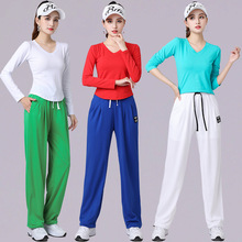 莫沐妲广场舞服装新款套装春夏v长袖运动健身鬼步舞蹈跳舞衣服女