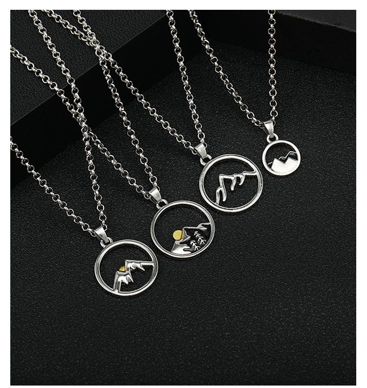 New Round Hollow Mountain Sunrise Couple Necklace display picture 1