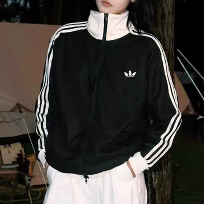 High-Quality Embroidered Three-Stripe Stand-Up Collar Cardigan Sweatshirt Jacket for Men and Women Couple Jacket Top Spring & Fall Clover