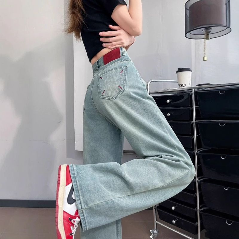High-Waisted Light-Colored Wide-Leg Jeans for Women 2025 Spring New Embroidered Loose Petite Drape Straight-Leg Floor-Length Pants High-Waisted Light-Colored Wide-Leg Jeans for Women 2025 Spring New Embroidered Loose Petite Drape Straight-Leg Floor-Length Pants
