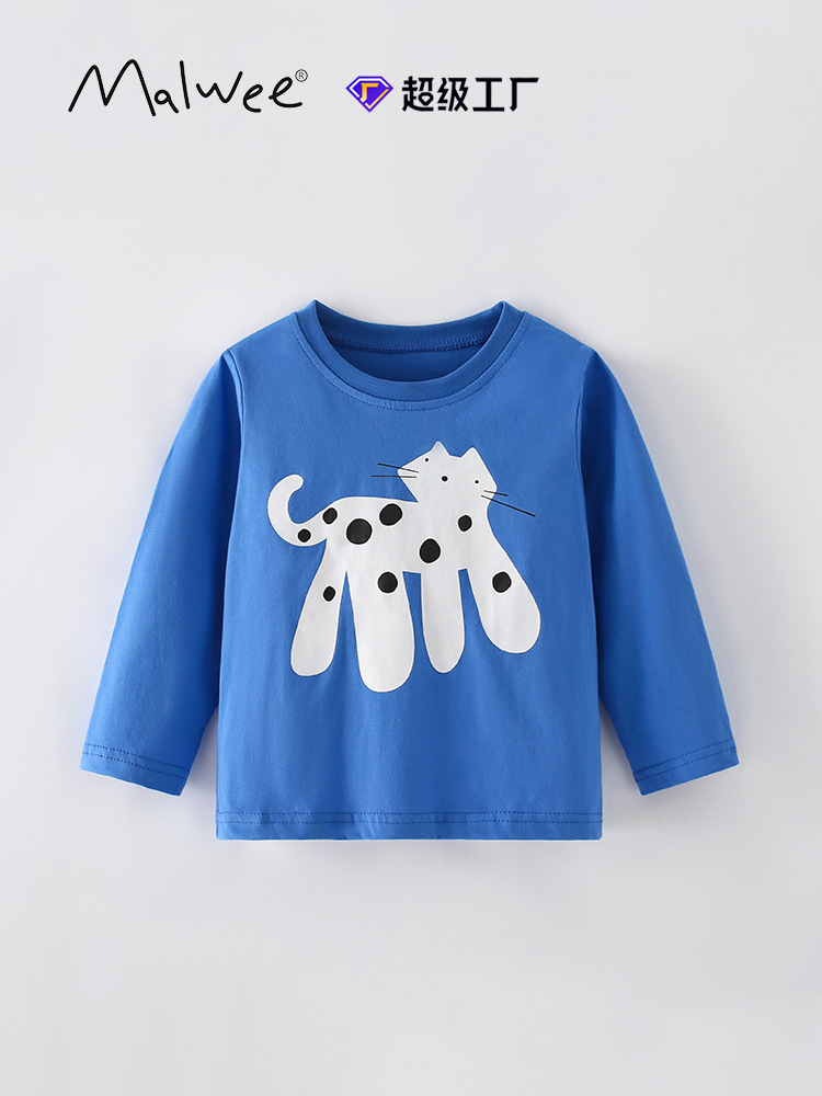 Malwee transfronterizo camiseta de niño otoño y invierno nuevo estilo europeo y americano de niños de cuello redondo camiseta de manga larga camiseta de base para niños