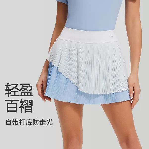Summer New High Waist A- line Sports Skirt Anti-light Breathable Fake Two-piece Golf Pleated Skirt Yoga Clothing Women