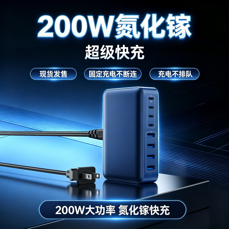 Carefully Selected and Exclusively Available for Wholesale, 200W Gallium Nitride Multi-Port Charger Fast Charging Desktop Charging Station Suitable for Laptops and Tablets Carefully Selected and Exclusively Available for Wholesale, 200W Gallium Nitride Multi-Port Charger Fast Charging Desktop Charging Station Suitable for Laptops and Tablets