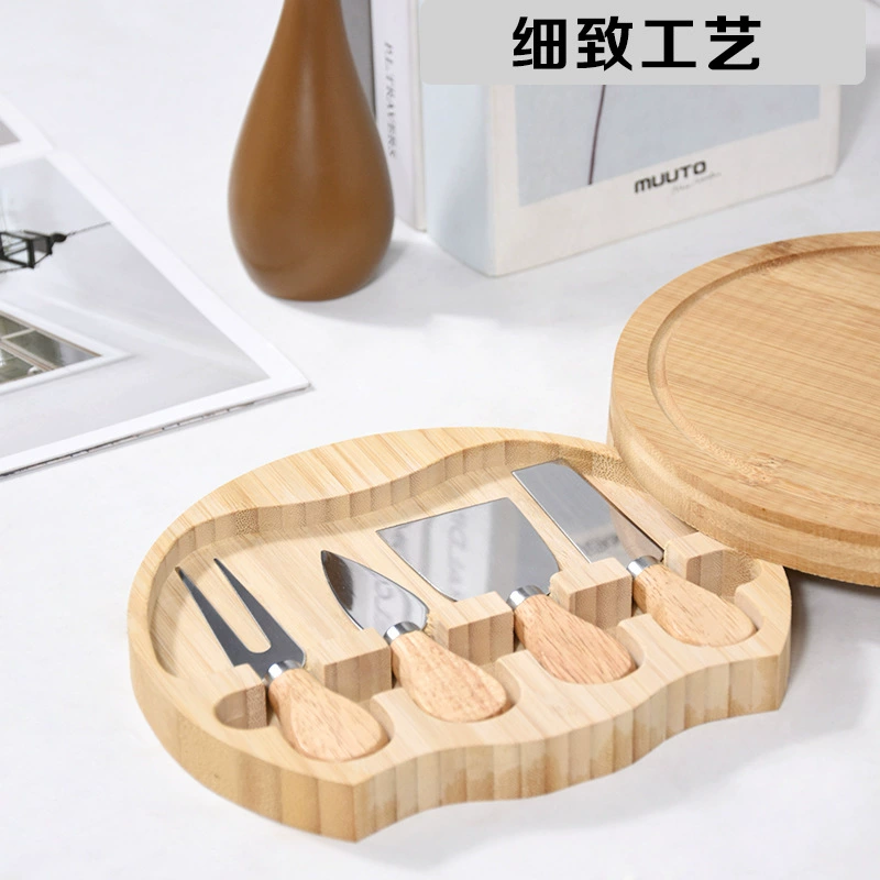 Бамбуковая сырная доска из нержавеющей стали, ящик для хранения ножей и вилок, многофункциональная деревянная разделочная доска, Западный поднос для еды