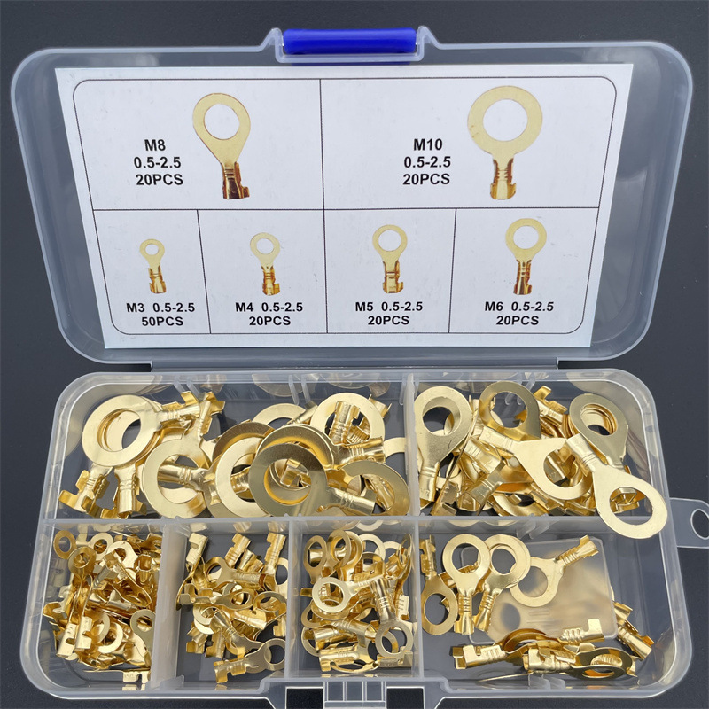 150只纯铜O型接地片环形端子圆型裸端子开口铜端子接线环(送盒子)