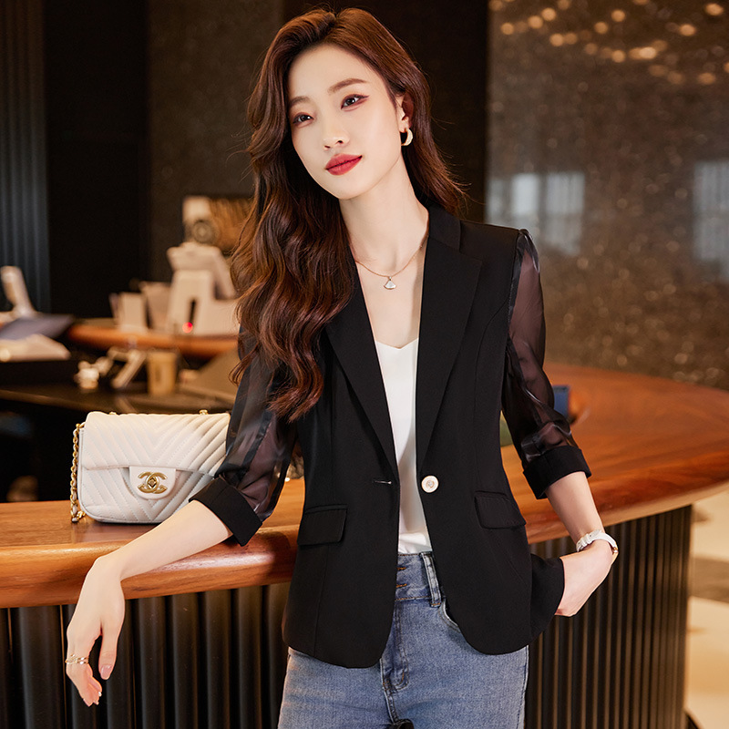 In the spring and summer of 2023, Korean fashion gauze sleeves small suit women's professional wear slim suit coat overalls