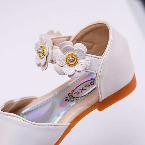  Spring and Autumn New Girls' Shoes Princess Shoes Soft Sole Flower Round Toe Velcro Leather Shoes Fashionable Children's Shoes