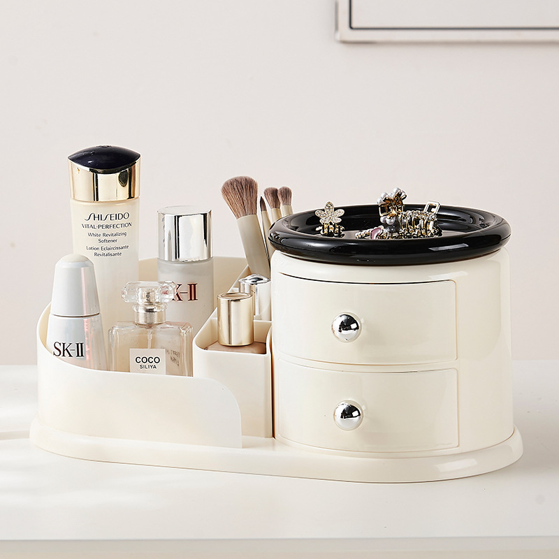 Organizador de cosméticos de escritorio de alta calidad con estante y cajón para cuidado de la piel y maquillaje