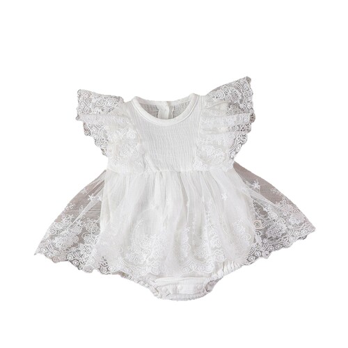 Baby Girl Summer Clothes Baby Lace Short Sleeve Fly Sleeve Bodysuit Princess Net Dress