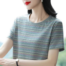 纯棉短袖t恤女2025夏季新款中年妈妈半袖衫宽松显瘦遮肚洋气上衣