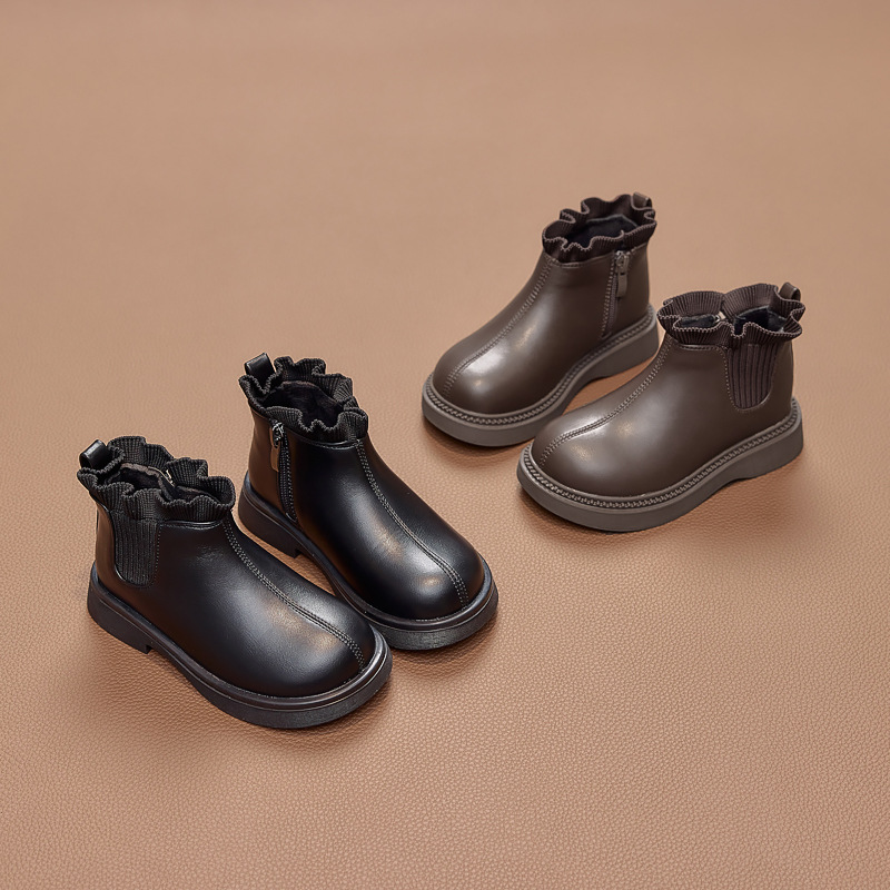 2025 Autumn and Winter New Warm Children's Martin Boots Girls' Princess Boots Children's Leather Boots Baby Fleece-Lined Short Boots