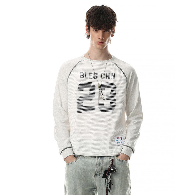 23 digital print sports casual long-sleeve T-shirt for men, hip-hop street style, INS patchwork design, raglan sleeves, round neck top 23 digital print sports casual long-sleeve T-shirt for men, hip-hop street style, INS patchwork design, raglan sleeves, round neck top