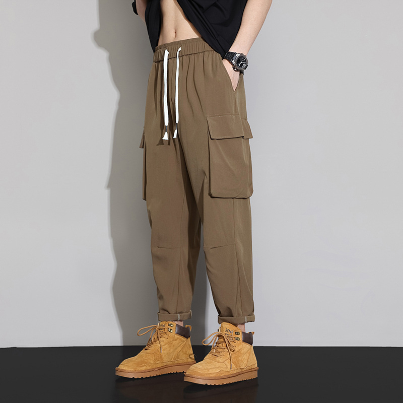 Primavera y otoño funcionan pantalones de trabajo hombre marca de moda americana retro suelta grande recto pantalones de bolsillo pantalones casuales