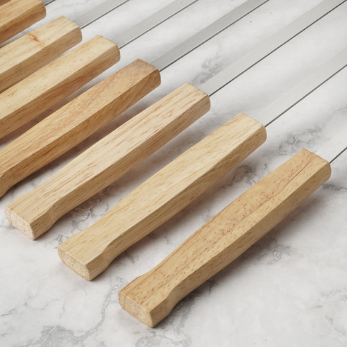 Stainless steel thickened wooden handle BBQ skewers BBQ tool set BBQ skewers BBQ skewers Skewers
