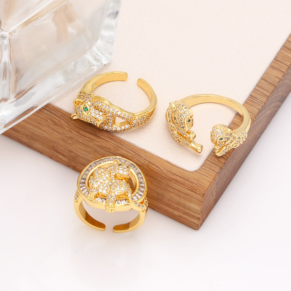 Fashion Leopard Head Shaped Inlay Zircon Copper Open Ring display picture 6