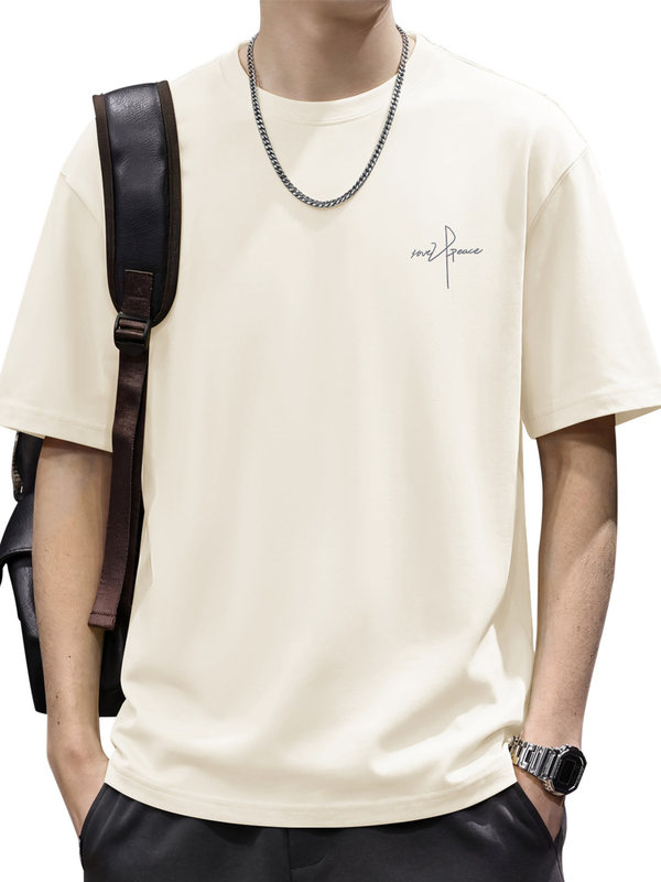 Woodpecker 2026 New Heavyweight Men's Short-Sleeve Summer Beige Versatile Loose Fit Regular Shoulder T-Shirt Yb Woodpecker 2026 New Heavyweight Men's Short-Sleeve Summer Beige Versatile Loose Fit Regular Shoulder T-Shirt Yb