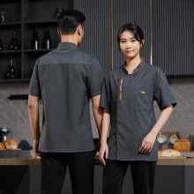 厨师工作服短袖白男夏季食堂餐饮厨房员工服烘焙印绣logo