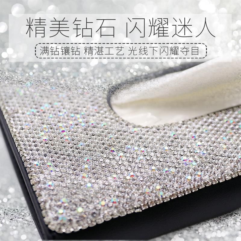 Caja de pañuelos de visera de coche asiento trasero de cuero clip de tejido incrustado de diamantes de imitación de mujer de moda creativa caja de pañuelos de coche