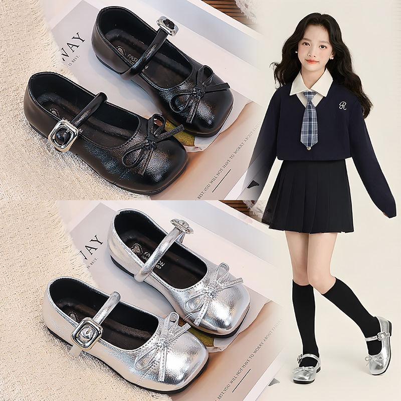 Zapatos de cuero para niñas 2026 primavera nuevos zapatos de princesa antideslizantes para niños zapatos de moda versátiles retro
