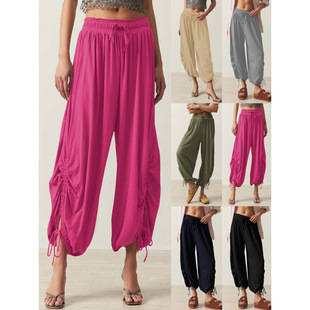 Cross-Border Drawstring Lace-Up Lantern Pants European and American Women's Clothing 2025 Summer Women's Pants Summer High-End Slim Casual Pants