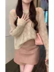 春季马海毛麻花毛衣女士2025新款春秋宽松软糯套头针织衫减龄上衣