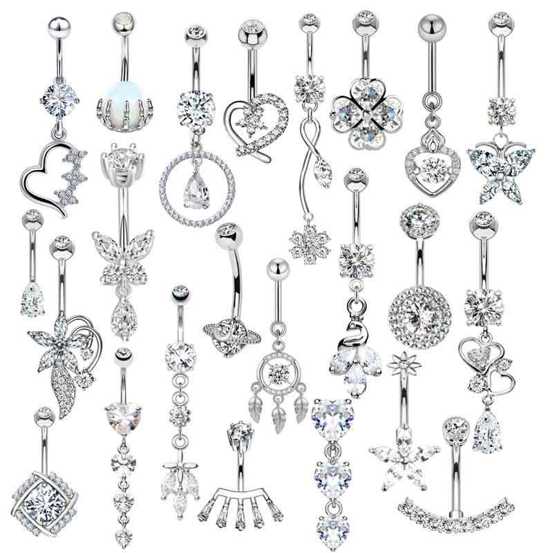 AliExpress eBay Amazon Explosions Stainless Steel Navel Nail Set Zircon Navel Ring Body Puncture Jewelry in stock