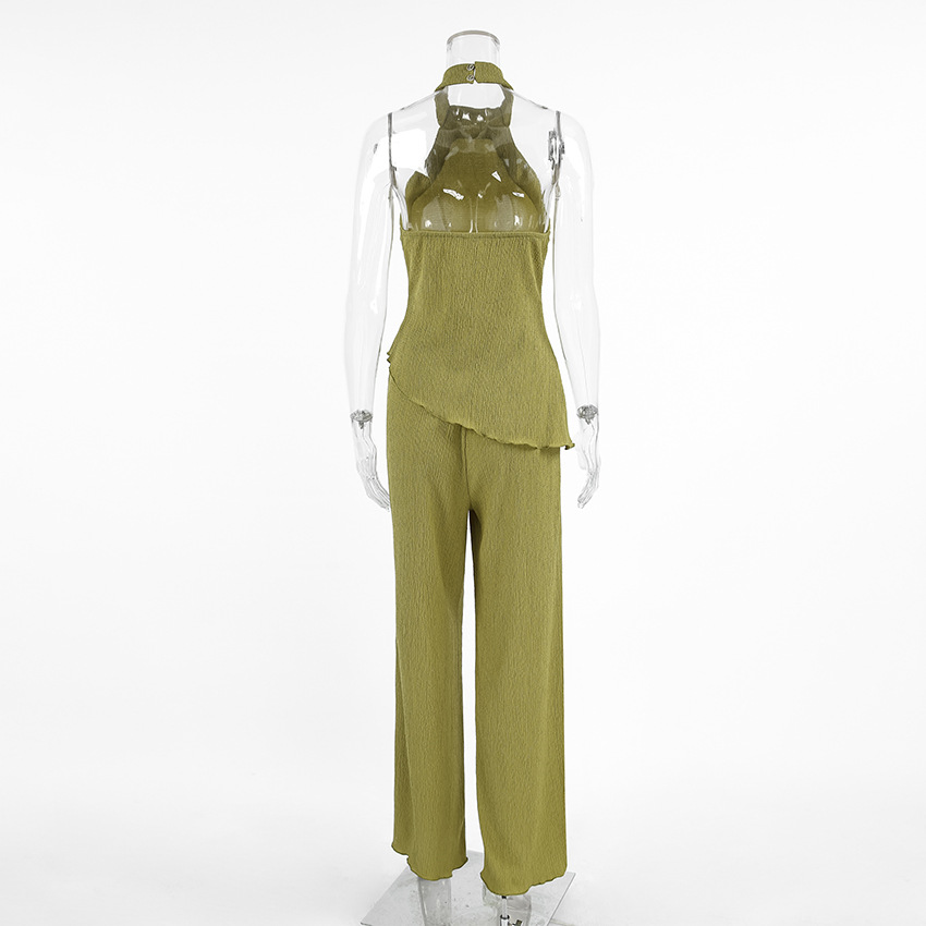 273g Weight Sleeveless Sleeve Length Spandex, Polyester Fabric Type Pant Co-ord Set Sets Type 2 Pieces Set Quantity Holiday Occasion Halter Neck Neckline Comfort Function Regular Fit Fit Type Solid Color Pattern Spring Season Women's Gender Vacation, Simple Style Style Holiday Women's Vacation Simple Style Solid Color Spandex Polyester Pant Co-ord Set Pants Sets 3
