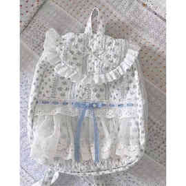 2025新款时尚百搭原创手工包碎花蕾丝拼接褶皱蝴蝶结双肩包布包女