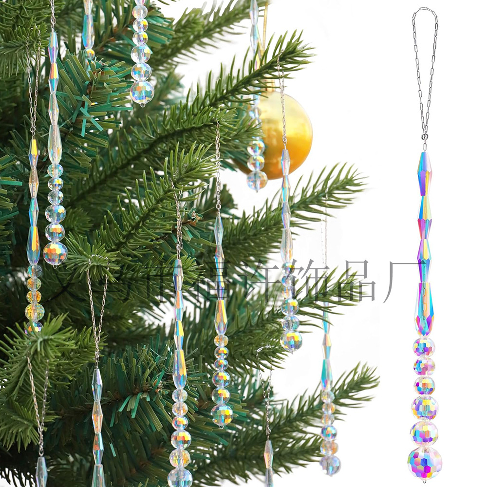 New Multicolor 12-Piece Set Crystal Icicle Beaded Christmas Tree Decorations Holiday Party Wedding Crystal Pendant