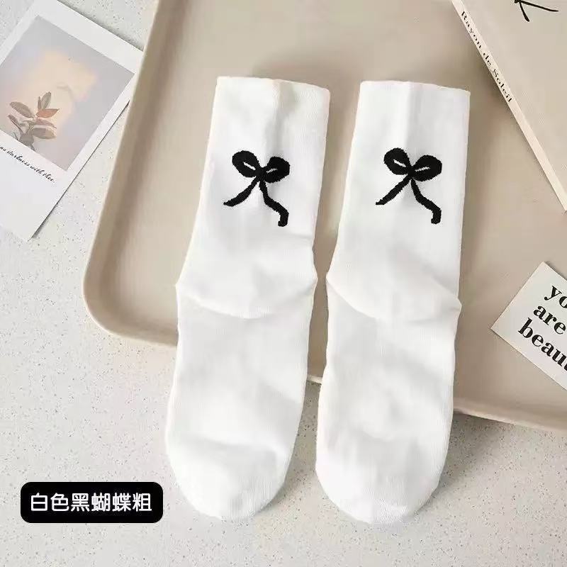 白色袜子女中筒袜春秋季棉ins潮韩版日系少女蝴蝶结夏天长筒袜|undefined