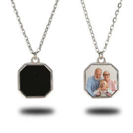 自建站热销加热变色照片项链 欧美几何方块个性化热激活魔法吊坠