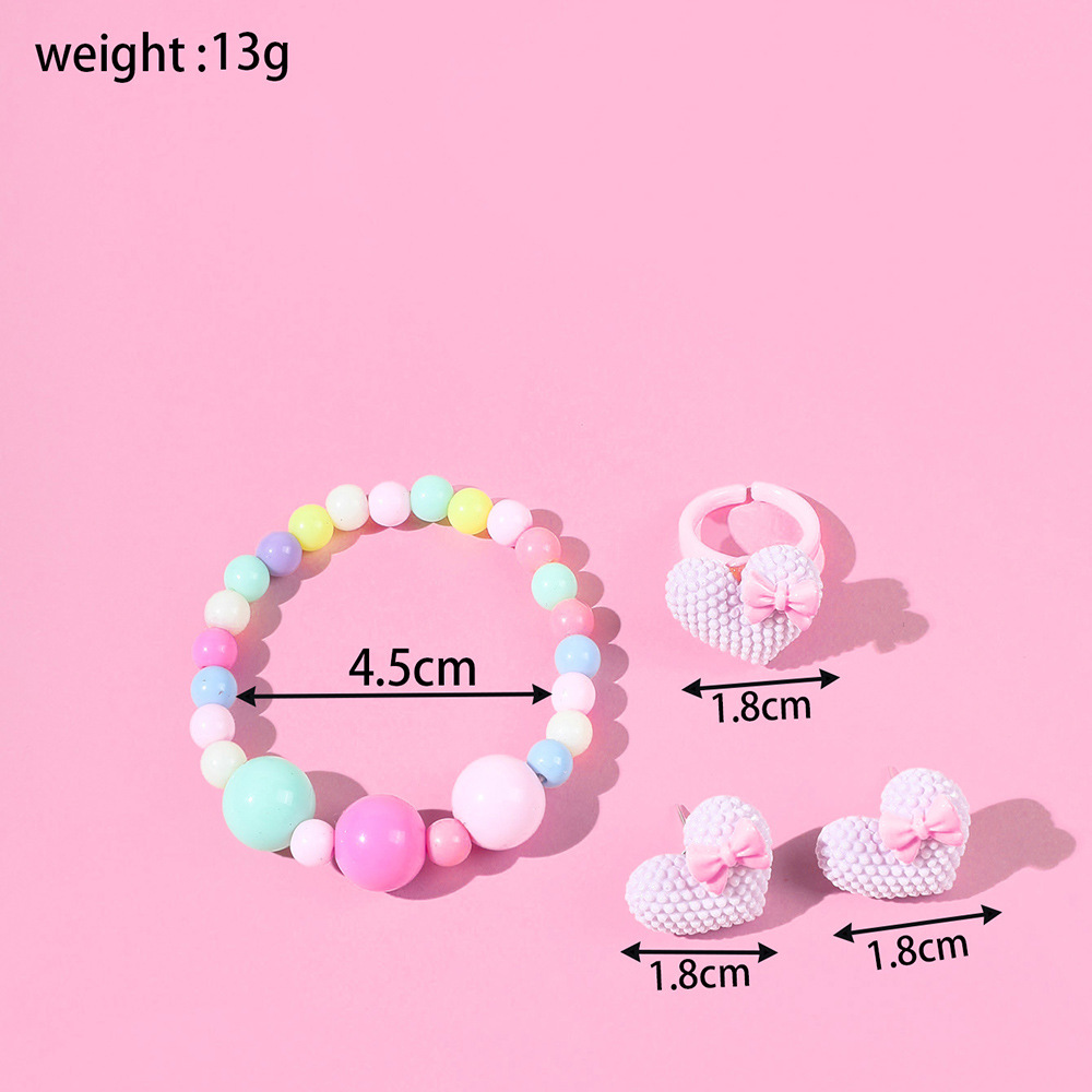 1 Set Fashion Heart Shape Plastic Beaded Girl's Rings Earrings Necklace display picture 4