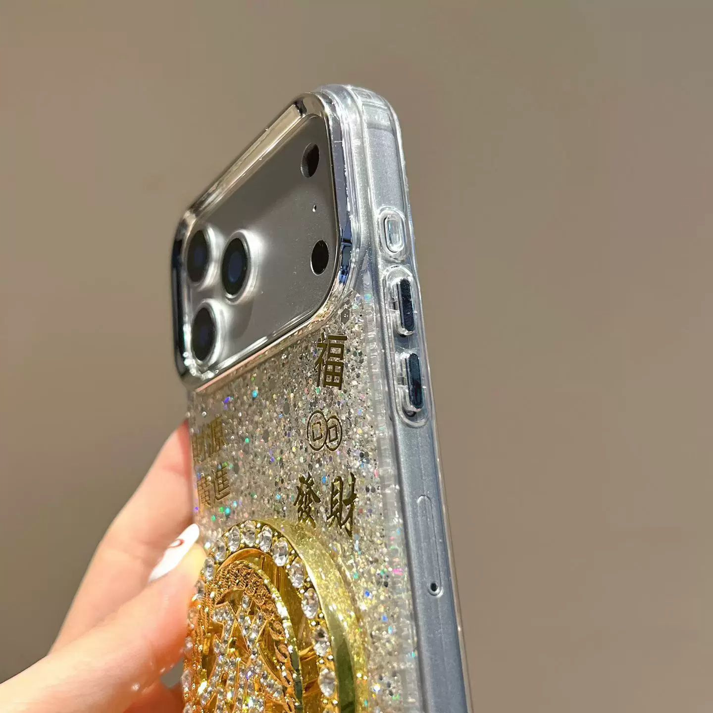 适用苹果18promax手机壳iphone17滴胶闪粉转盘美元发财16pro新款X