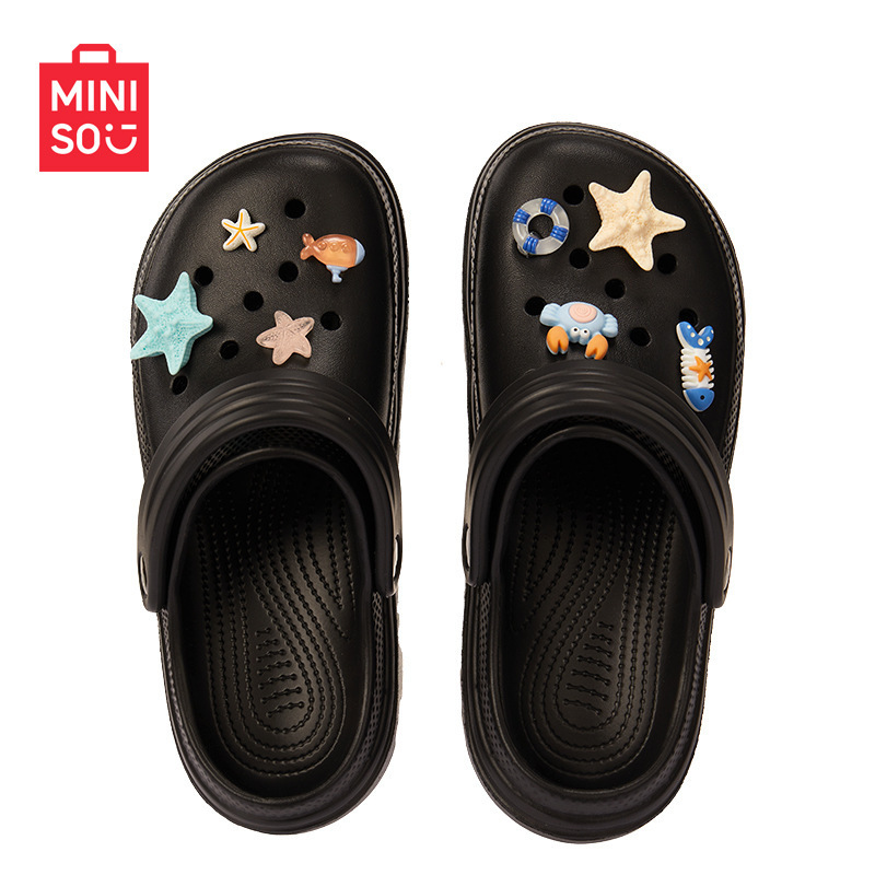 MINISO名創優品の有名な高品質の穴あきスリッパ、厚底カジュアル、かわいい、通気性のあるスリッパ、ビーチシューズ、消臭アウターウェア、アウトドア|undefined