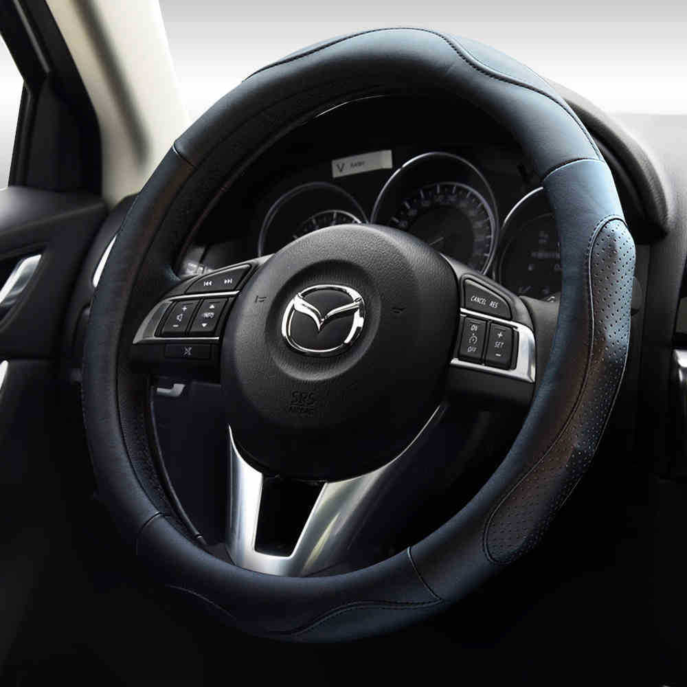 Fashionable Patchwork Leather Steering Wheel Cover, Universal for All Seasons, with Massage Function, Car Interior Accessory