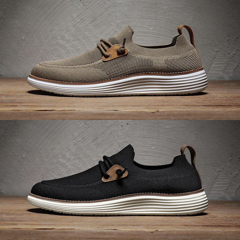 【工廠直銷】跨境大碼透氣飛織網面男鞋一腳蹬老北京布鞋帆布鞋47