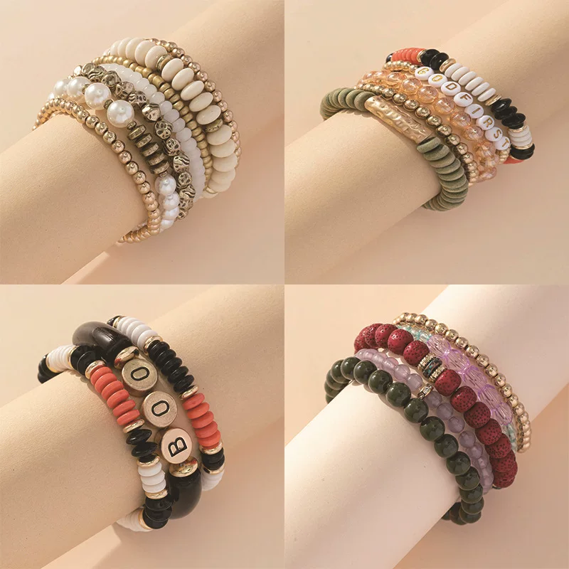 Bracelet with letters, elastic retro set, accessory, Amazon, boho style