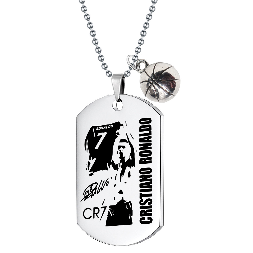 亚马逊跨境不锈钢项链男个性军牌刻字钥匙扣吊坠球队配饰挂件批发