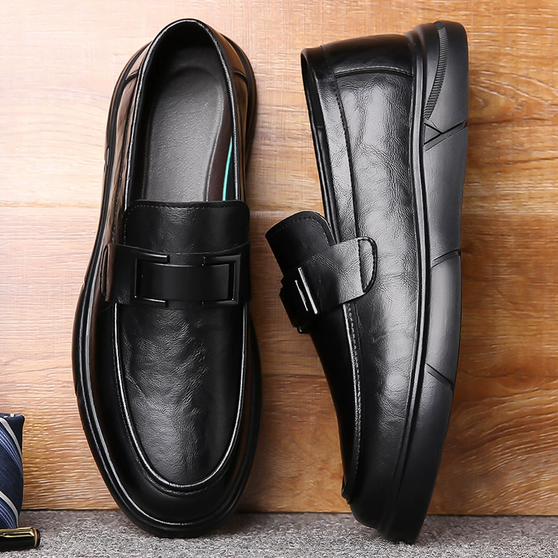 Кожаная обувь Мужская натуральная кожа 2023 Осенняя Новая повседневная обувь Doug Мужские деловые Лоферы без шнуровки с мягкой подошвой, универсальные