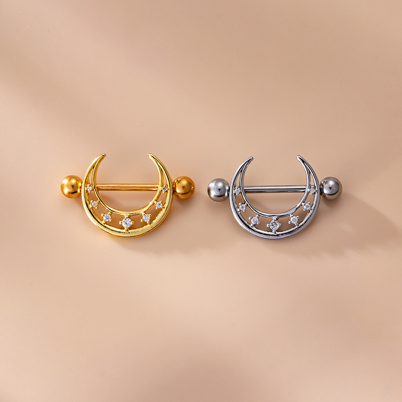 Birthday, Holiday Occasion 316L Stainless Steel , Copper Material 1 Piece 316L Stainless Steel Copper Zircon Nipple Rings & Studs Leaf Star Moon Waterproof Non Tarnish Surgical Steel