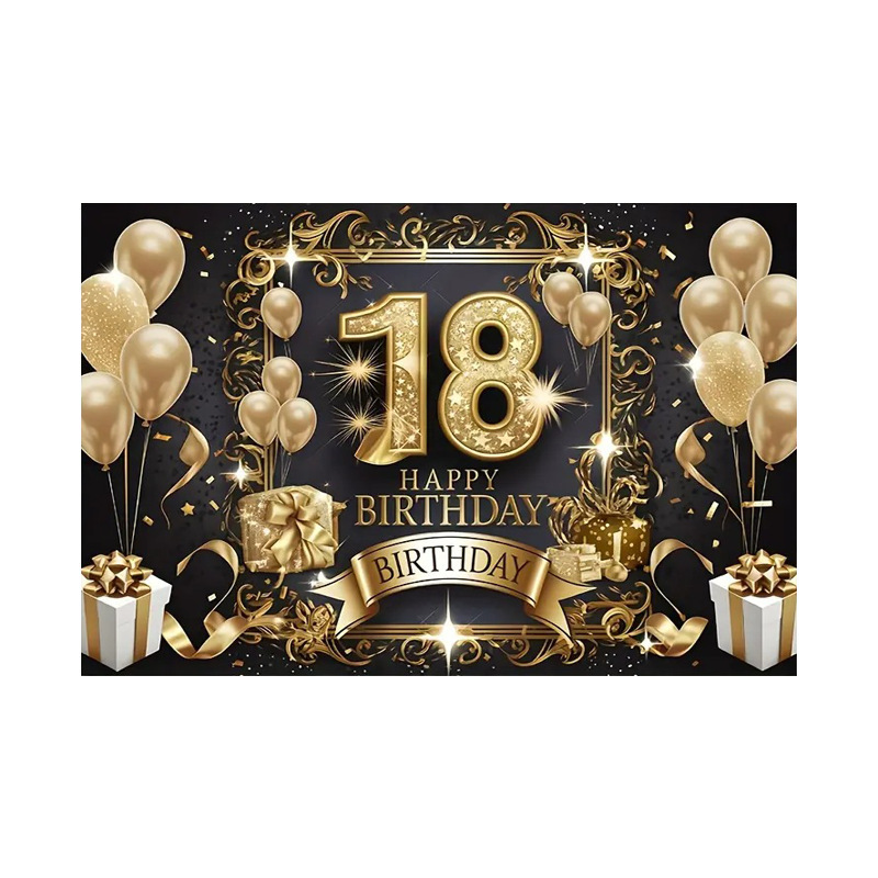 クロスボーダーブラックゴールド誕生日年齢写真バナー誕生日パーティーシーン写真撮影布用品小道具背景布|undefined