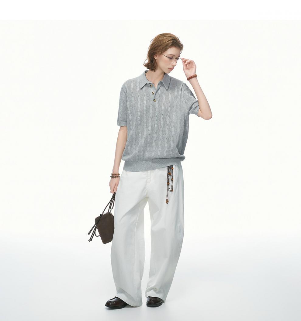 Old Qianfeng Knitted Short-sleeved T-shirt Men's And Women's Summer Half-sleeved Polo Shirt Cleanfit Top_viptrois.com