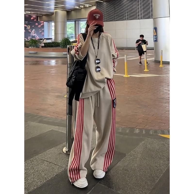 网红炸街运动套装女春秋宽松显瘦学生时尚卫衣长裤休闲两件套跑步|undefined