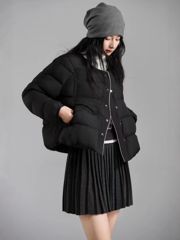 轻薄短款简约羽绒服女2025冬季新款时尚圆领宽松白鸭绒保暖外套潮|undefined