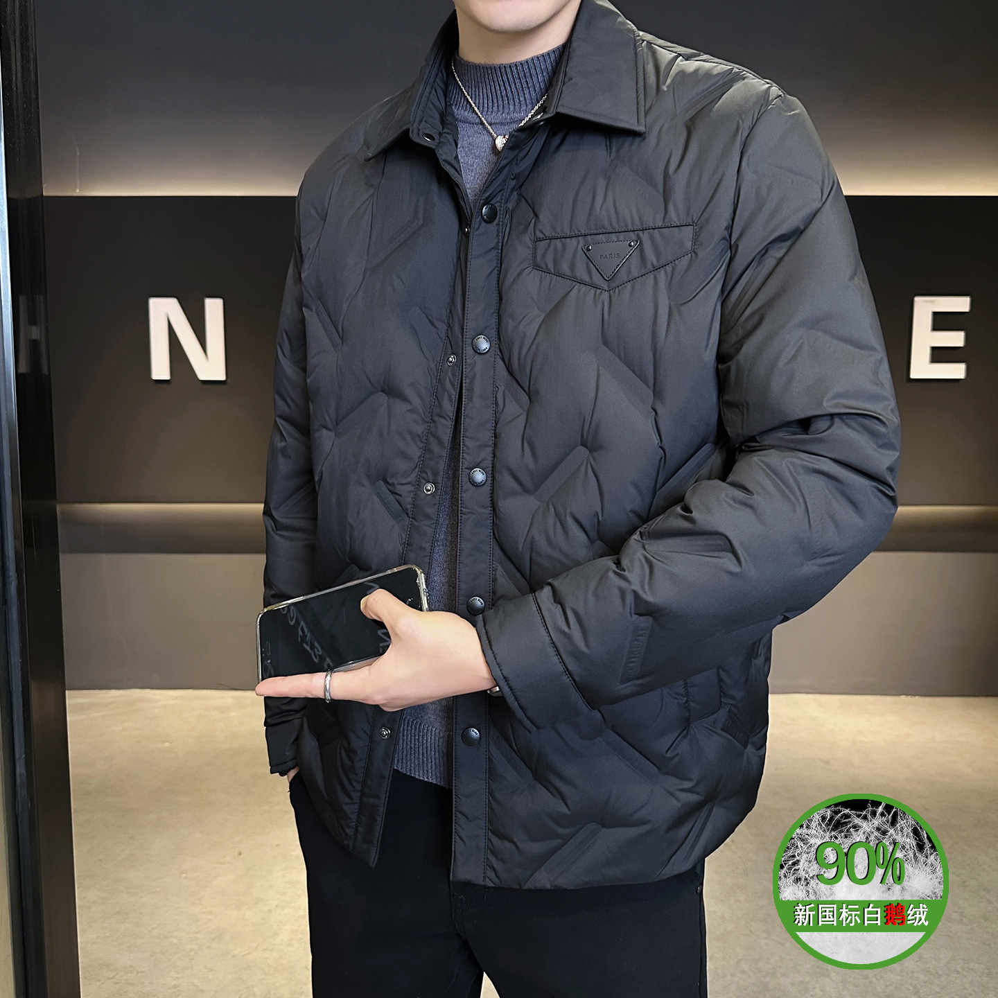 2025冬男修身方领质检90%白鹅绒轻薄羽绒服A230-A999-P239(控299)