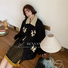 BENYAN 法式小众设计高级感刺绣外套女呢子料羊毛大衣风衣女82582